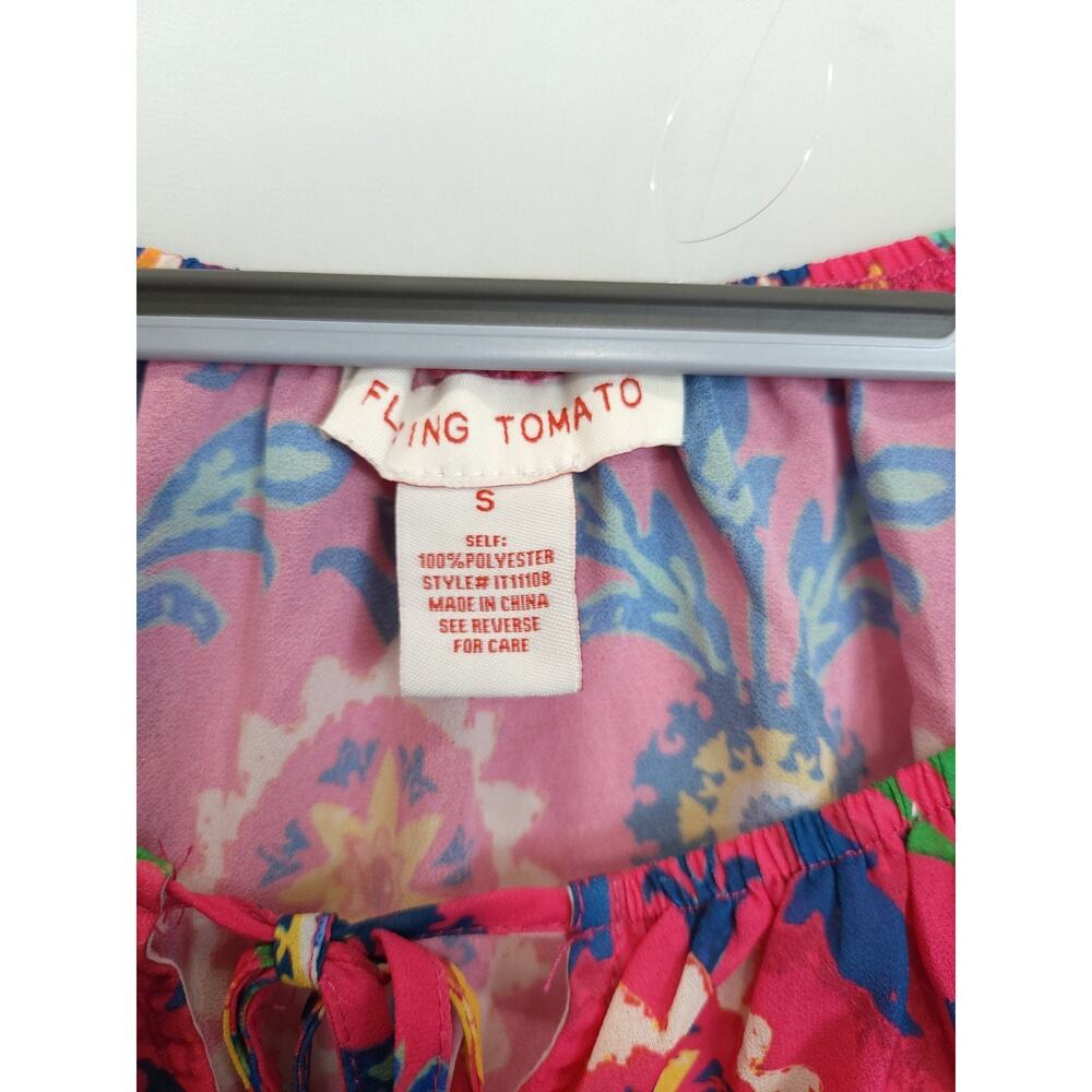 Flying Tomato Tunic Tiered Sleeve Floral Fuchsia Oversize Women S Beachy Resort - Picture 8 of 11